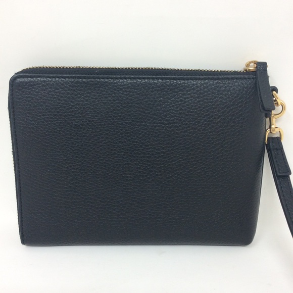 Authentic Tory Burch Britten Large Zip Pouch Wallet Wristlet Black Leather - Picture 4 of 14